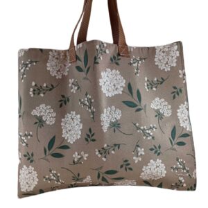 White Flowers Tan Tote Bag